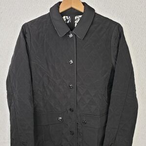 Susan Graver Black Lightweight Quilt Stitch Button Up Water Resistant Coat Sz M.